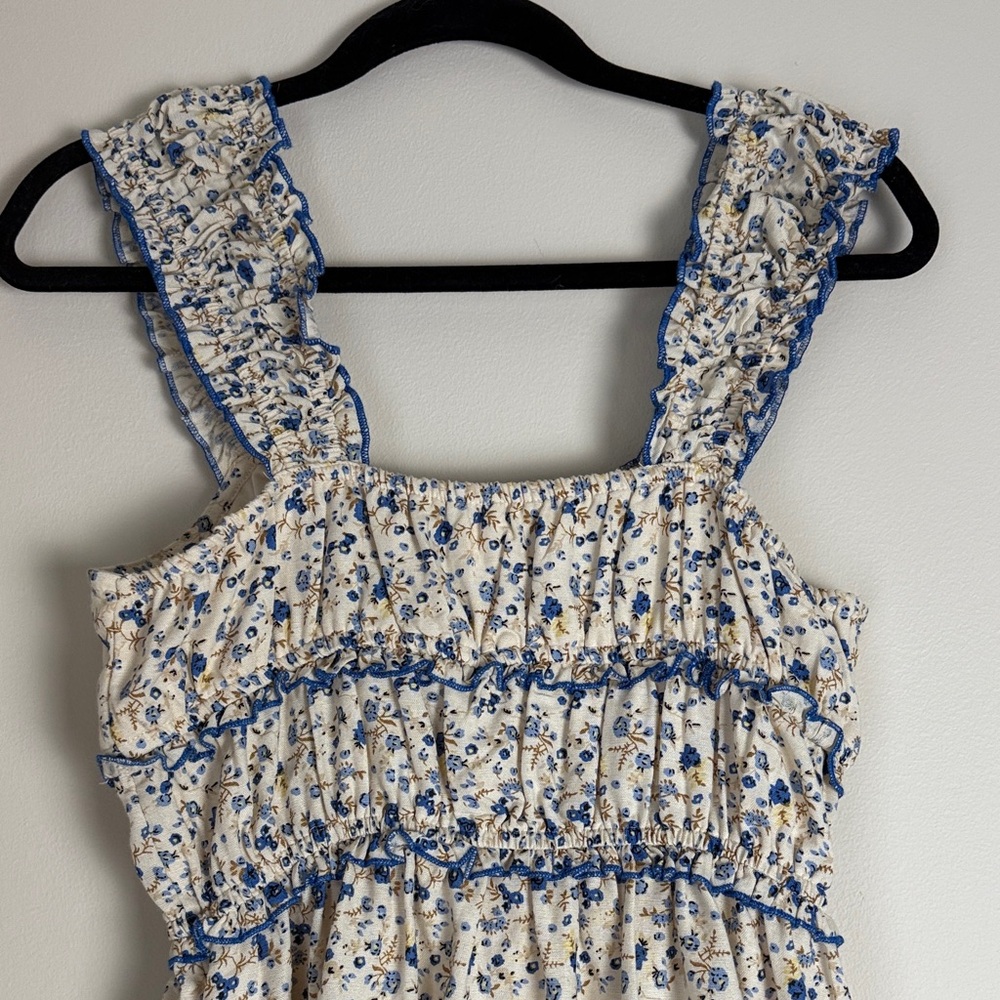 Japna Women's Blue Beige Floral Ruched Sundress Size M - Picture 6 of 14
